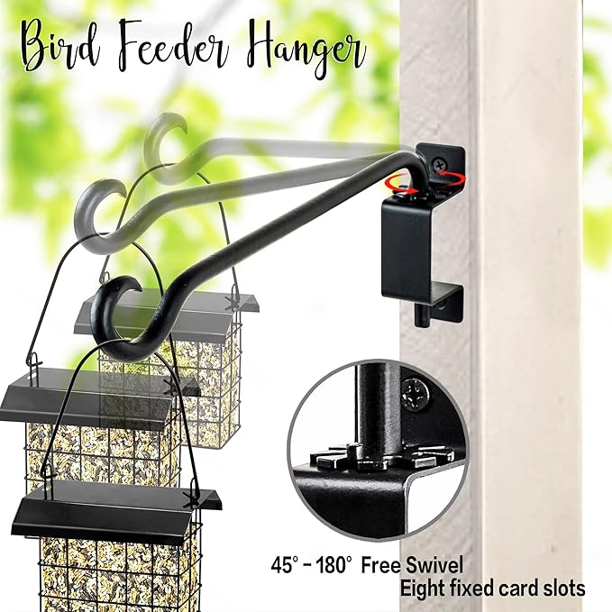 AJART Bird Feeder Hangers Outdoor: Swivel Hanging Plant Bracket for Wall Mount 12 Inch - 2 Pieces Hummingbird Feeder Hook for Flower Basket