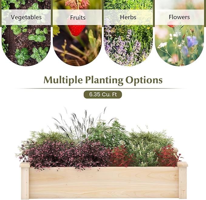 Giantex Wooden Raised Garden Bed, Rectangular Planter Box for Vegetables, Fruits, Flowers, Herbs, 48" Lx24 Wx10 H Outdoor Elevated Planting Bed for Garden, Backyard, Lawn, Patio