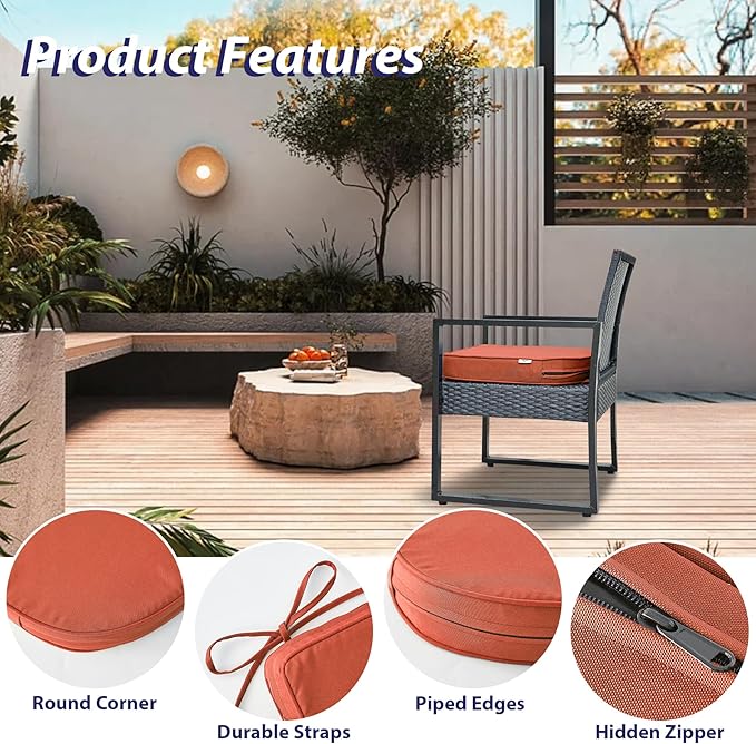 Outdoor Chair Cushions Set of 4 -Waterproof Outdoor Seat Cushions for Patio Furniture, Patio Chair Cushion with Handle and Ties, Round Out Door Chair Pads,17" x 16" x 2", Spice