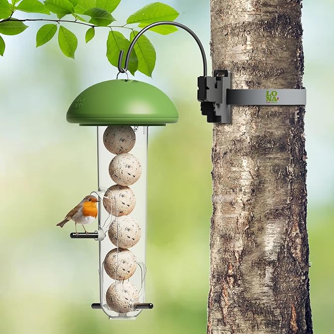 LONA Suet Ball Bird Feeder Outdoor Hanging Fat Ball Feeders with Versatile Mount Durable Weatherproof Washable Transparent Tube Wire Steel Metal Feeder for Wild Birds