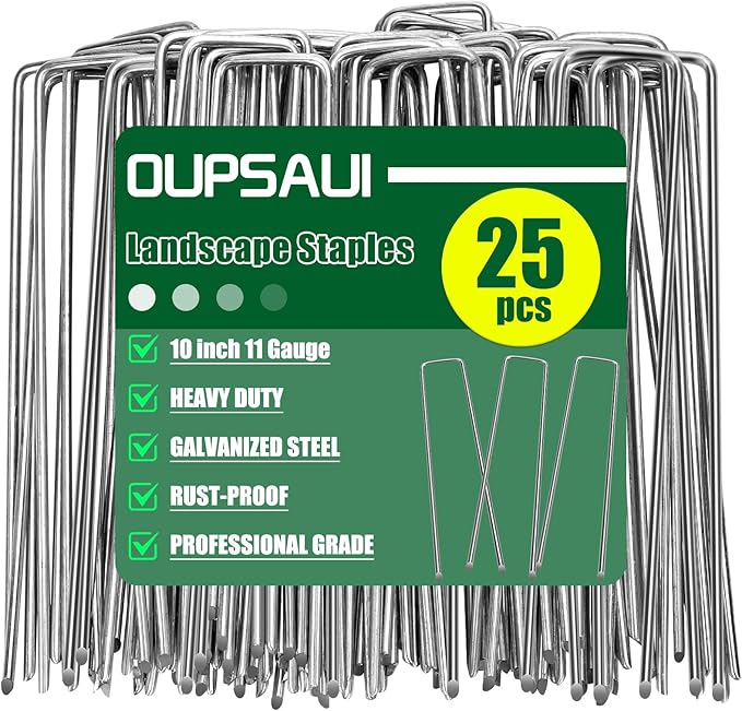 10 Inch 11 Gauge Galvanized Landscape Staples Stakes for Decoration, 25/100/200pcs Garden Metal Stakes for Weed Barrier Fabric, Fence Stakes, Tent Stakes (10in,25pcs)