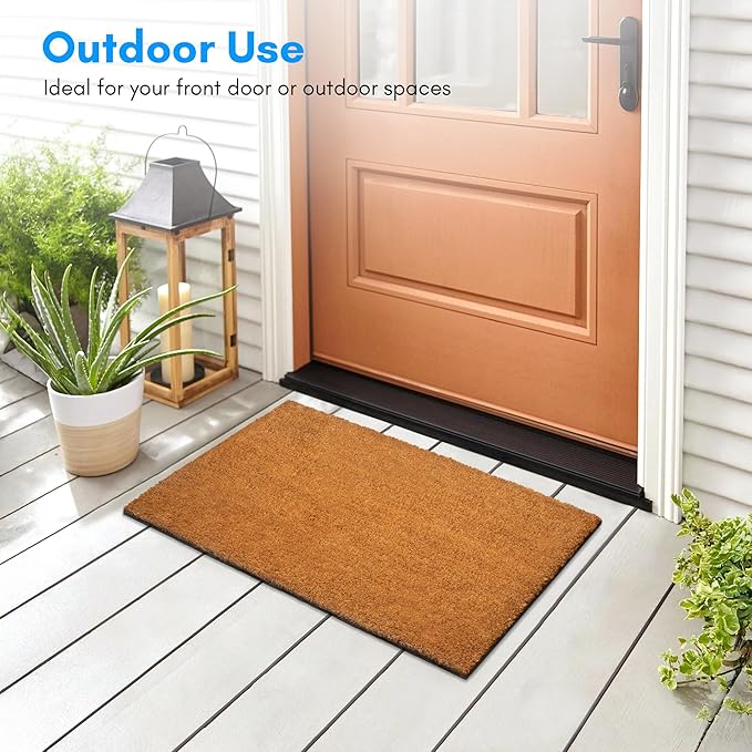 PLUS Haven 17.5x30 Door Mat with Heavy-Duty Backing - Coco Coir Doormat for Outdoor or Indoor Uses - Non-Slip Welcome Mats for Entryway or Porch - Easy to Clean Front Door Mat - Natural Brown