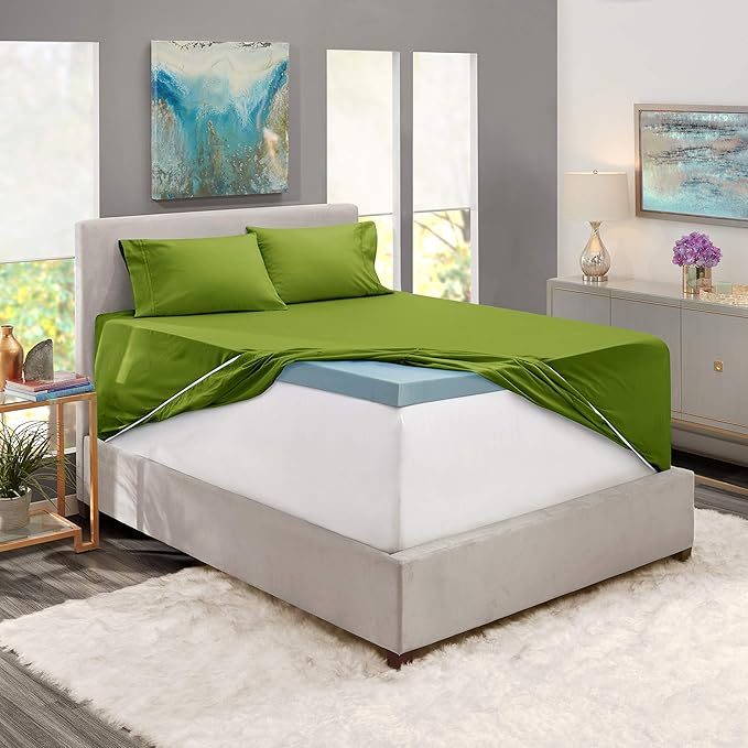 Clara Clark Fitted Sheet, Extra Deep Pocket Fits Deep Mattress, Luxury Soft Fitted Sheet Only, Full - Extra Deep Calla Green