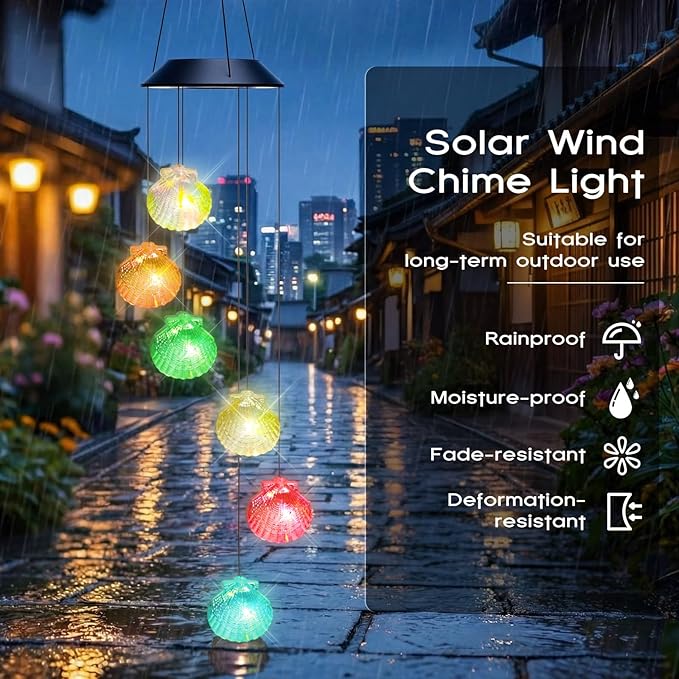 VIHOSE Solar Wind Chimes Lights Outdoor, Color Changing Hanging Solar Wind Chime, Shell Mobile LED Lights for Outside Garden Yard Patio Decor, Waterproof