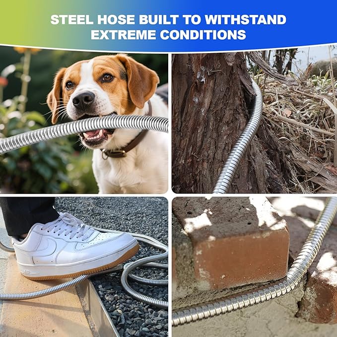 Short Metal Garden Hose 10 ft – 304 Stainless Steel Water Hose Leader, Flexible Hose Extension, Small Lightweight Hose Extender,No Kink Outdoor Hose (10 ft)