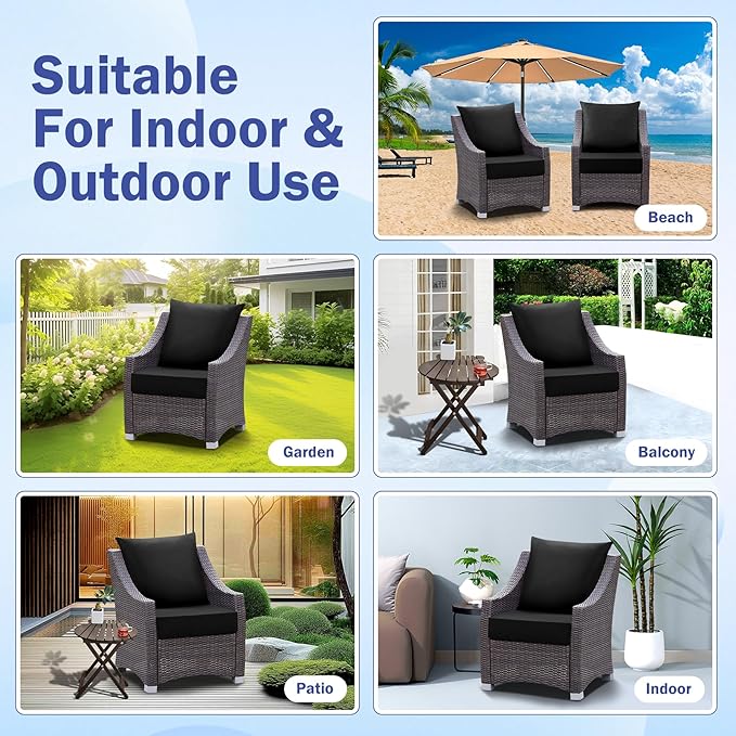 Outdoor Seat Cushion Set, Waterproof & Fade Resistant Patio Chair Cushions, Outdoors Cushion for Patio Furniture, 24 x 24 x 5.75 Inch, Outdoor Couch Cushions with Handle and Ties, Black