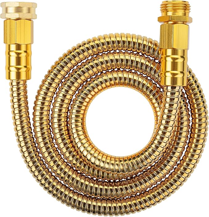 UNCO- Stainless Steel Metal Hose, 5 Feet - Gold, No Kink, Short Garden Hose
