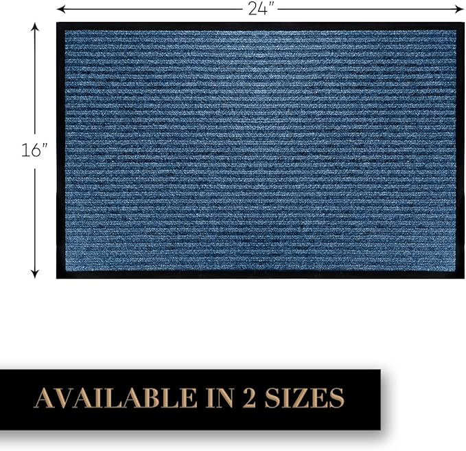 LuxUrux 2-Pack Striped Blue Door Mat - Heavy Duty, Waterproof, Low-Profile (17''x30'') - Indoor/Outdoor Mats for Entry, Patio, Garage - Easy to Clean, Ideal for High Traffic Areas.