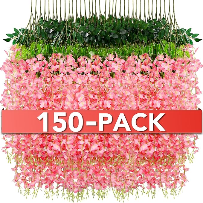 Wisteria Hanging Flowers,Fake Hanging Flowers,Wisteria artificiales Garland for Home Wedding Arch Floral Party Garden Ceremony Outdoor Decor,3.6 feet Long(150,Pink)