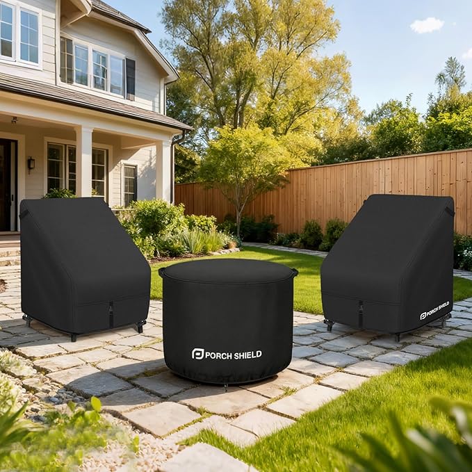 Porch Shield Patio Chair Covers - Waterproof Outdoor Lounge Deep Seat Adirondack Chair Cover 2 Pack - 34W x 37D x 36H inch, Black