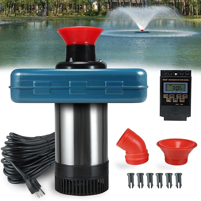 Pond Fountain Aerator, AS2 1HP 750W 15000GPH 110V High Flow Floating Water Fountain Pump With 100ft Power Cord, Stainless Steel Body Aerating Fountains Cascade for Large Small Pond Lake
