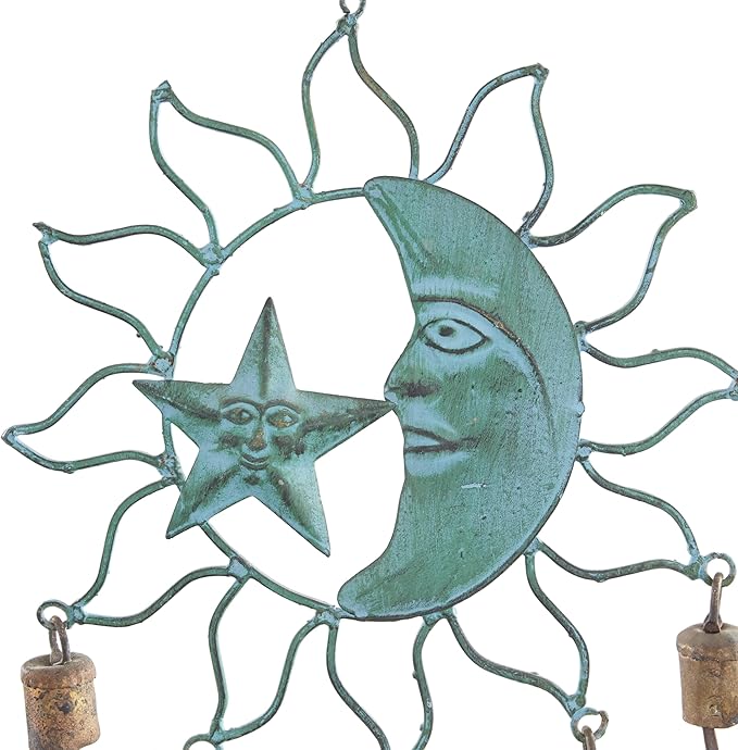 Deco 79 Metal Sun and Moon Windchime with Bells, 13" x 11" x 1", Turquoise