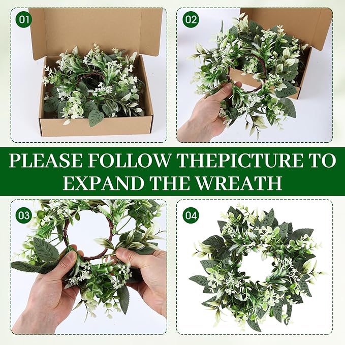 6 PCS Small Eucalyptus Leaves Cabinet Wreath Artificial Mini Spring Summer Greenery Kitchen Wreaths Vintage Swags Wreath with Retro Burlap Ribbon for Farmhouse Rustic Home Door Wedding Wall Decor