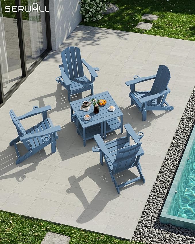 SERWALL 2-Tier HDPE Outdoor Side Tables Set of 2, Weatherproof Rectangular Adirondack Side Table, Blue