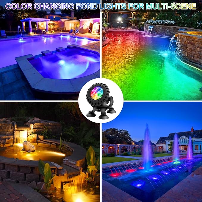 T-SUN Colored Pond Lights with Timer,LED Underwater Pond Light Submersible Fountain Lights for Fish Tank Landscape Spotlight-Bluetooth APP & Remote Control,IP68 Waterproof,Aquarium,Yard (1 Heads)