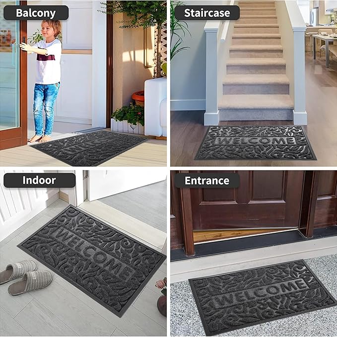 Yimobra Welcome Mat Outdoor 29.5x17, Waterproof Non-Slip Outdoor Mats for Front Door Outside Entrance, Low-Profile Entryway Mat Indoor for Garage Patio, Grey