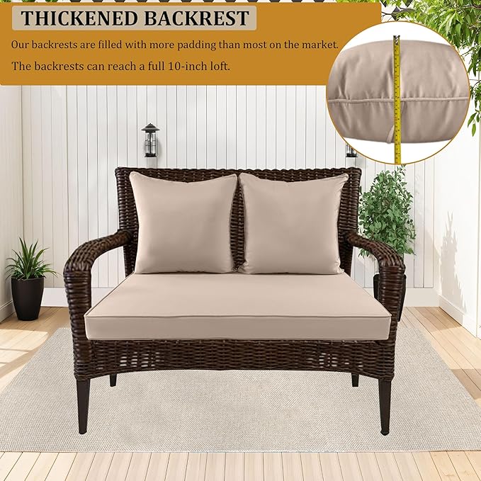 Outdoor Loveseat Cushion Set for Patio Couch/Sofa, 46 x 26 Inch Waterproof & Fade Resistant Patio Furniture Chiar Cushions with Removable Cover (Khaki, 46''Lx26''Wx4''H-Loveseat Cushion Set)