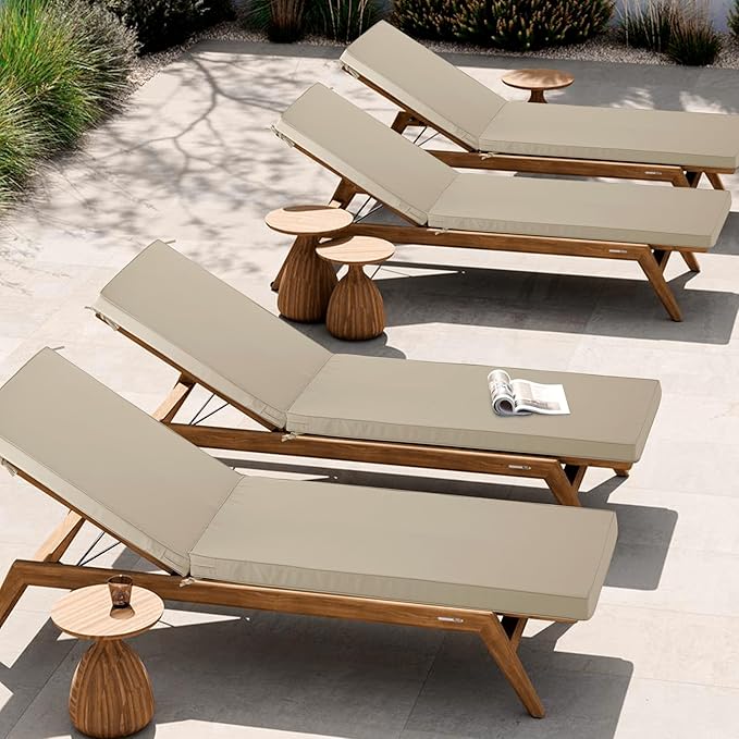 Chaise Lounge Cushion Outdoor, Waterproof and Stain-Resistant Lounge Deck Reclining Chair Cushions for Patio Furniture Lawn Pool Resort Hotel, 72x21x3 Inch, Set of 4, Cream