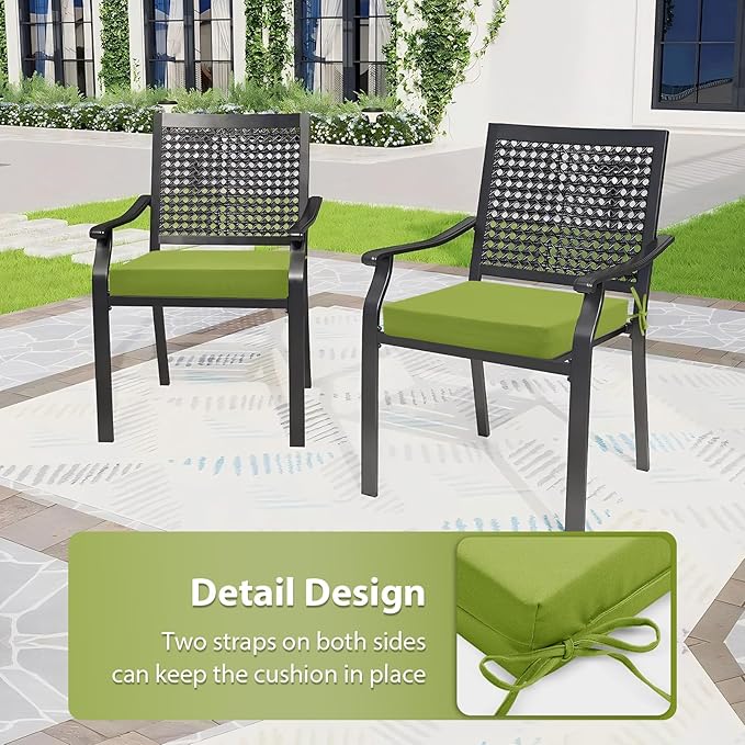 Outdoor Chair Cushions Set of 4, 18.5 x 16 Inch Patio Chair Cushions for Outdoor Furniture, Water Resistant, Non-Slip Ties (Grass Green)