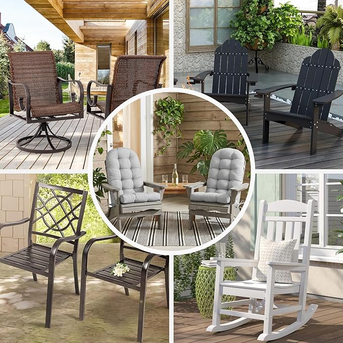Outdoor/Indoor Adirondack Chair Cushion, Waterproof Outdoor Rocking Chair Cushion with Ties, Tufted Replacement Seat Cushions for Outdoor Furniture, Grey