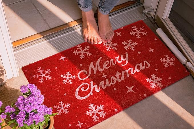 LuxUrux Premium Christmas Door Mat Outdoor - Elegant Coir Holiday Door Mat, Absorbent and Non-Slip for Outdoor Entrances Front Door- Merry Christmas. (Merry Christmas-Script)