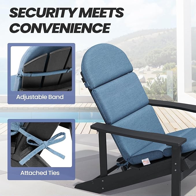 Crestlive Sunbrella Adirondack Chair Cushion Set of 2, 50 x 19.6 inch, Water Repellent, Fade Resistant, High Back Outdoor Chair Cushion for Patio, Denim Blue