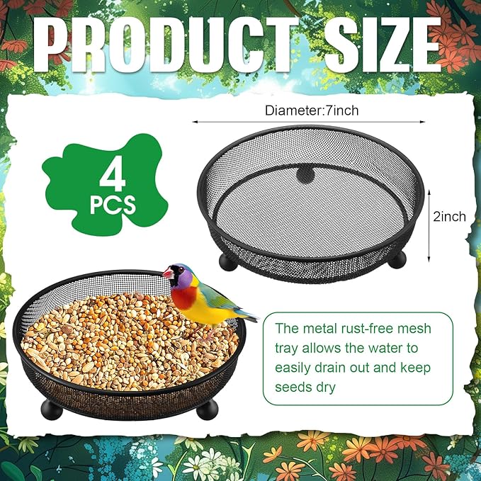 Nuogo 4 Pcs Platform Bird Feeder 7 Inches Ground Bird Feeder Tray for Outside Metal Squirrel Feeders Rust Resistant Mesh Seed Tray Garden Yard Decoration for Outdoor Wild Dove(Round)
