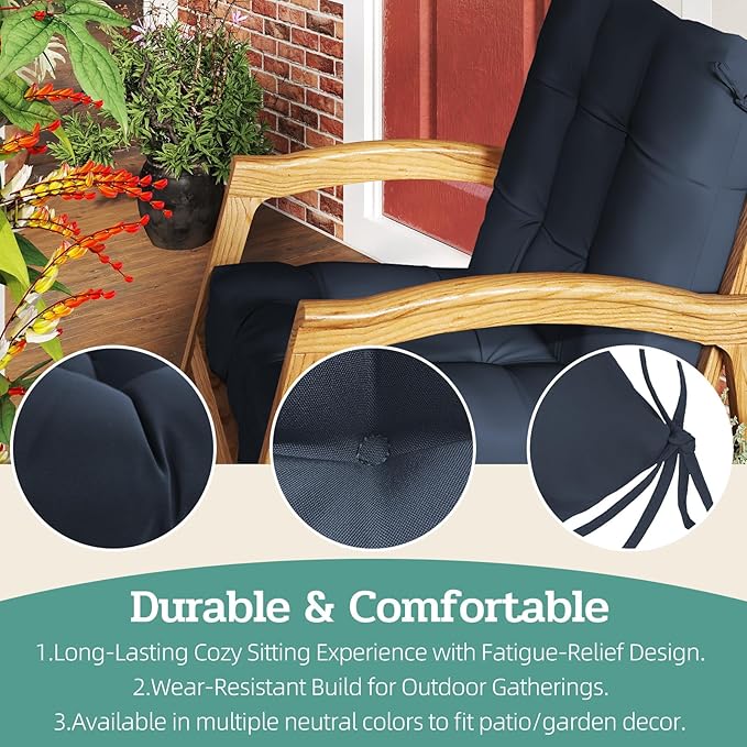 Outdoor Chair Cushion, 42x21x4 Inch Patio Cushions for Dining/Rocking Chairs, High Back Soft Seat Pad with Ties, Indoor Outside Use, Fade-Resistant & Waterproof, Dark Blue