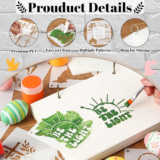 Marspark 66 Pcs Spring Easter Small Stencils for Crafts Reusable 3 Inch Stencils for Painting on Wood DIY Craft Paint Template for Wall Home Decor Card Rock Canvas Drawing Holiday (Jesus)