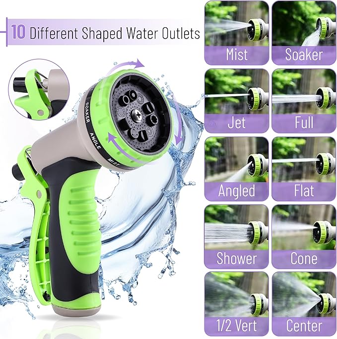 UNCO- Metal Garden Hose, 25 ft, Stainless Steel, Heavy Duty Flexible Hose with 10-Function Spray Nozzle & 3 Extra Washers, No-Kink, Lightweight, Puncture Proof for Outdoor Yard, Lawn, Plants, Car Wash