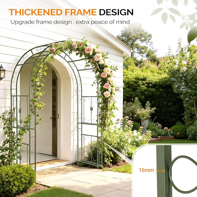 VINGLI Garden Arbor, Arch Archway for Wedding Ceremony Party, Steel Garden Trellis for Plant Climbing, Christmas Garden Decorations Pergola for Garden, Backyard, Lawn (75.5x22.8x94.5) (Olive Green)