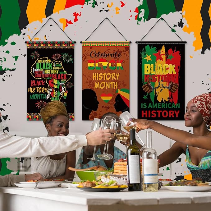Tegeme 3 Pcs Black History Month Door Decoration Black History Month Banner Door Hanger Sign African American Hanging Flag Ornaments for Party Office Holiday Outdoor Indoor 11.8 x 19.7 Inch