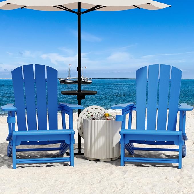 Adirondack Chairs Set of 2, Plastic Outdoor Adirondack Chair with Cup Holder, 400 LBS Capacity Recliner Chair Garden Chair for Patio Backyard Lawn Beach, Klein Blue