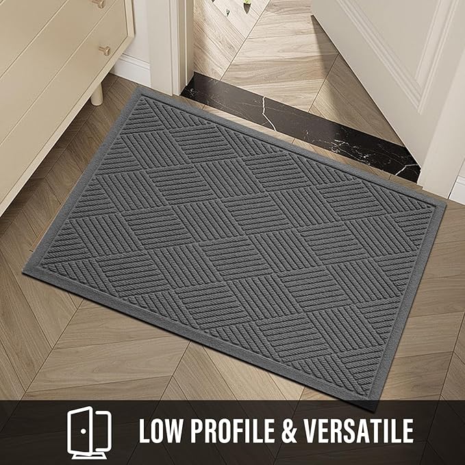 Sturdy Front Door Mat, Absorbent Muddy Dirt Resist Welcome Door Mats Outdoor Indoor, Stain and Fade Resistant, Non-Slip Rubber Backing Low Profile Doormat for Entryway, 60×36, Charcoal
