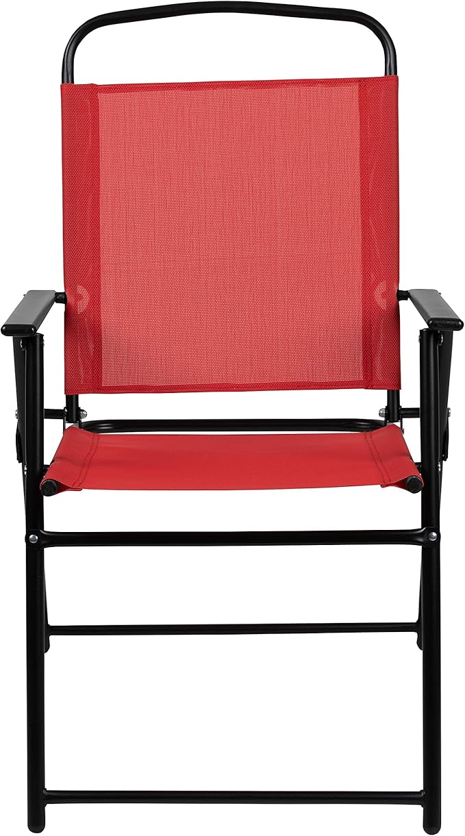 Flash Furniture Nantucket 6 Piece Red Patio Garden Set with Table, Umbrella and 4 Folding Chairs
