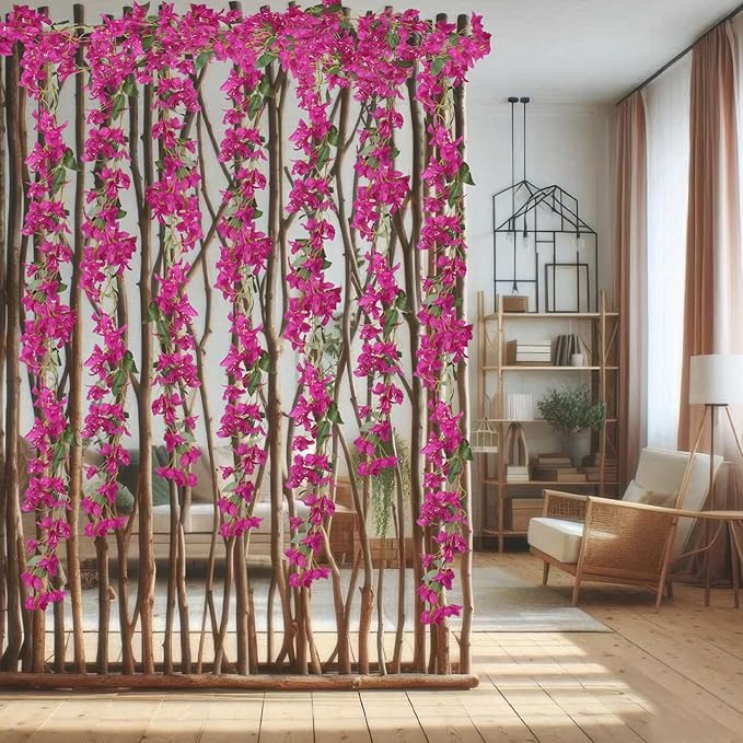 2 Pcs Bougainvillea Artificial Hanging Flowers Plants for Outdoors Fake Silk Bougainvillea Vines Fuchsia Artificial Flower Garland UV Resistant Faux Flowers for Planter Centerpieces Arch Decor