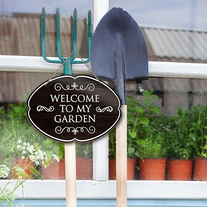 Rustic Garden Hanging Sign, Welcome To My Garden Wooden Decor, Yard Welcome Sign Gardening Gifts and Decorations for Gardeners Plant Lovers 7 x 10 Inch-A04