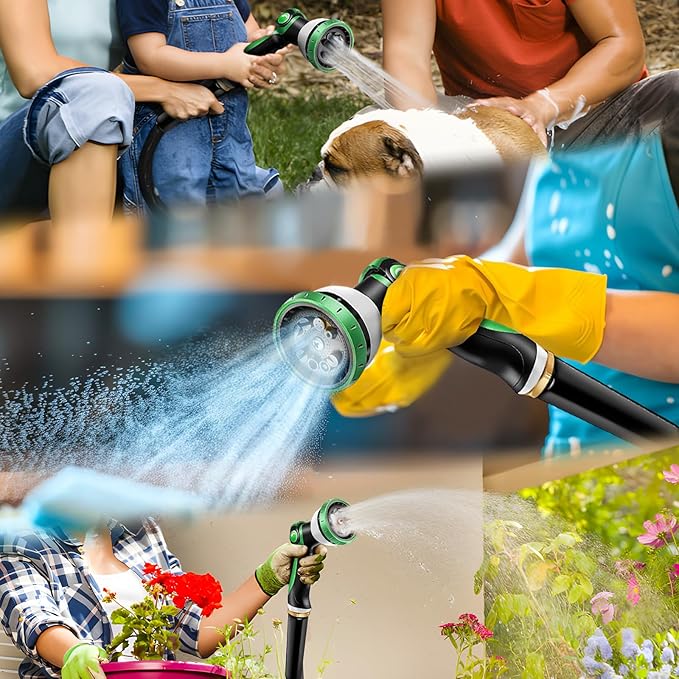 Non-Expandable Garden Hose 100feet, Flexible Water Hose with 10 Function Hose Nozzle, Lightweight, Tangle Free, Rust Proof for Yard (Black)