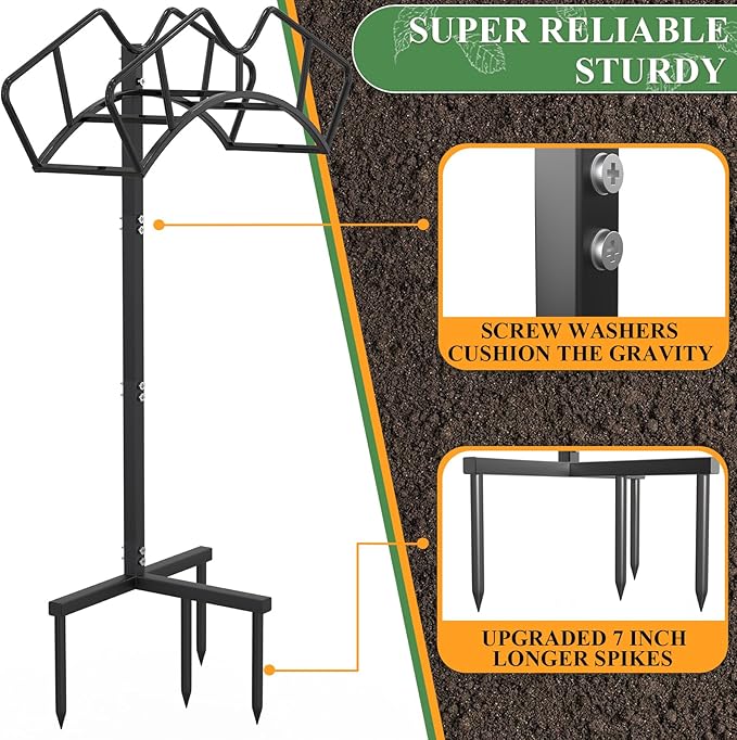 Super Stable Garden Hose Holder, Removable Water Hose Holders Stand Holds 150-Feet Hose, Detachable Hose Storage Hanger Rack for Outside Yard Lawn Farm, Black