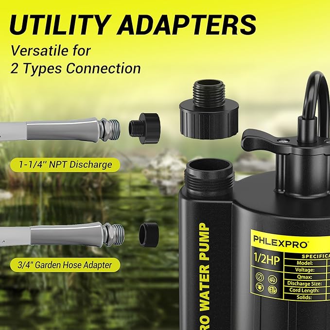 Sump Pump 1/2HP Submersible Water Pump, 2650GPH Utility Pump Thermoplastic Electric Portable Transfer Water Pump for Swimming Pool Garden Pond Basement with 16.4ft Long Power Cord