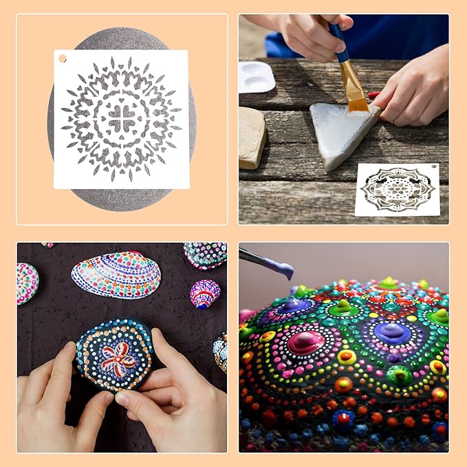 56 Pack (3.6x3.6 inch) Stencils for Painting, Reusable Mandala Dot Painting Stencils for DIY Rock Murals Art Projects Easter Decor Gifts