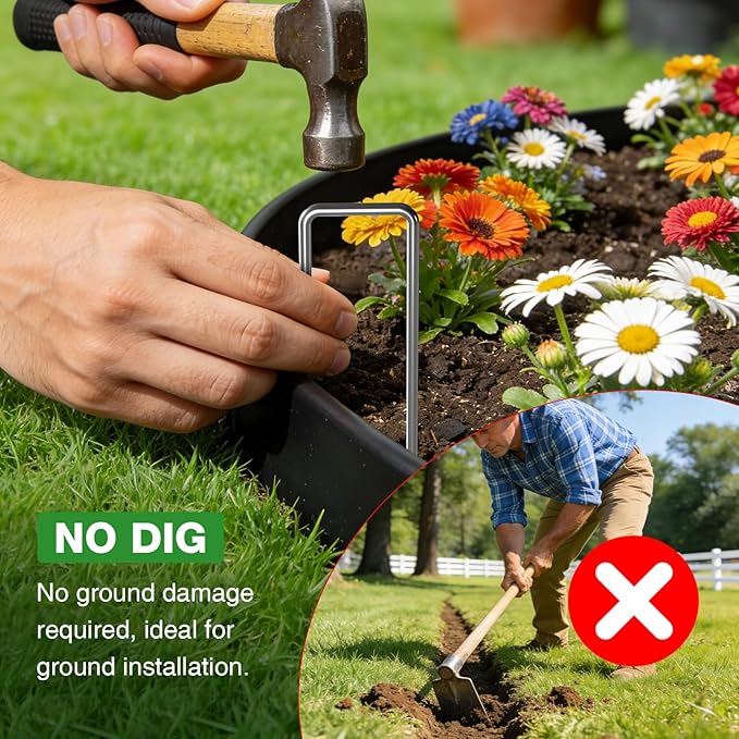 3in Tall 80ft Landscape Edging Kit with 120pcs Metal Spikes, Reinforced Rib Design,Dig-Free Flexible Plastic Edge Border for Landscape, Lawn,Garden,Flower Beds,Yard,Paver,Playground, Fence,Pathway