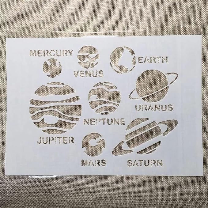 TIAMECH A4 Reusable Solar System Stencil for Painting - Planets Earth Mars Saturn Mercury Layering Template, DIY Wall Art, Wood Furniture, Scrapbook & Crafts (8.3x11.7inch)
