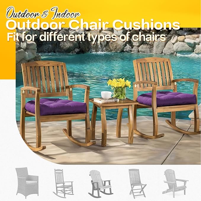 MAGIC ELEPHANT Outdoor Chair Cushions Set of 2, Memory Foam Seat Cushion Pads for Wicker Chair and Patio Furniture, 19 x 19 Inches (Purple)