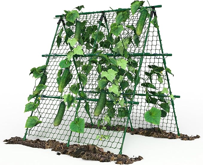 GAOMON Raised Bed Trellis, 4x4 ft Metal A-Frame Garden Trellis with Netting, Outdoor Support for Climbing Vegetables Tomatoes Cucumbers Peas Beans Grape Vines, Green
