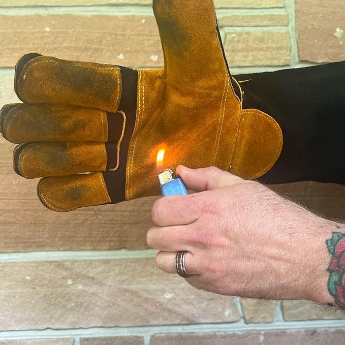Welding Gloves for Men and Women - 16" Leather 932°F Heat and Fire Resistant Forge MIG TIG Stick Welder Gloves - Also Used for Oven, Grill, BBQ, Furnace, Stove, Fireplace, Animal Handling - Yellow
