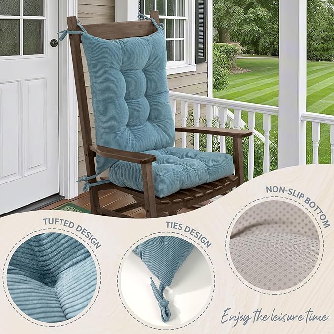 mudilun Rocking Chair Cushion Set - Non-Slip Tufted Rocking Chair Cushions with Ties Soft Indoor/Outdoor Wooden Rocking Chair Seat Pad for Porch Garden Cafe & Nursing