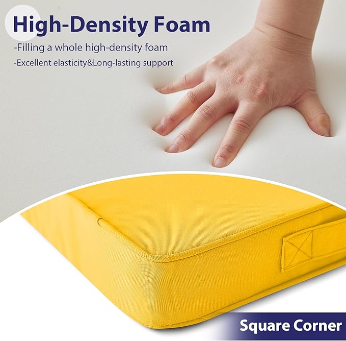 Outdoor Chair Cushions Set of 4,Waterproof Outdoor Seat Cushions for Patio Furniture,Patio Chair Cushion with Handle and Ties, Square Out Door Chair Pads,18.5" x 16" x 3", Yellow