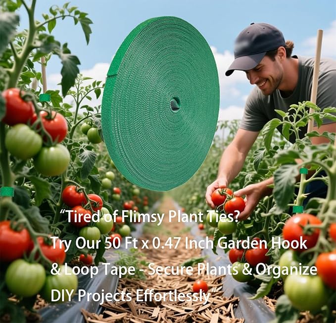 50 feet Reusable Garden Plant Ties, Green, Heavy Duty Soft Grip Strips, Roll for Supporting Plants, Trees, Vines