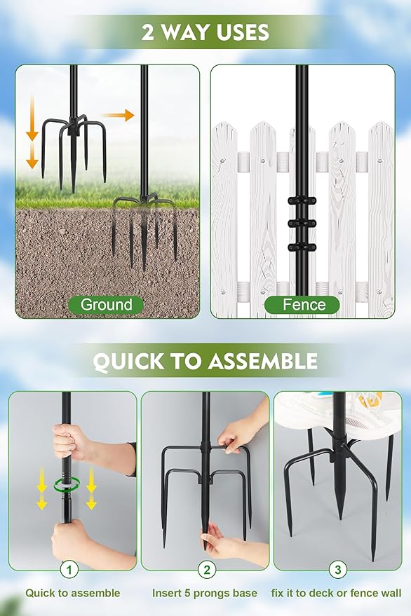 FEED GARDEN String Light Poles for Outside,9.8FT Metal Poles for Outdoor String Lights, Stand Poles for Deck, Garden, Patio, Wedding, Backyard, Christmas Party 4 Pack